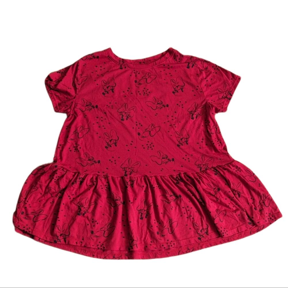 Disney Parks Red Minnie Mouse Short Sleeve Ruffle Hem Soft Flowy Tee Shirt